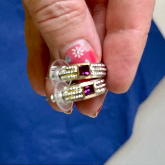 Pierced earrings, silver tone with purple -jewelry - Picture 12 of 14